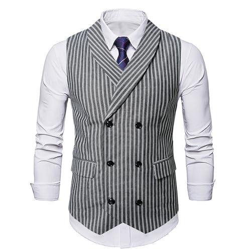 Men's Striped Double Breasted Vest with Pockets Sleeveless V Neck Checkered Waistcoat Formal Business Social Jacket Plus Size3