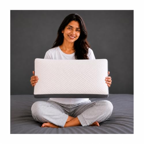 Image of Premium Knitted Fabric Memory Foam Bed Pillow, Standard Size 25 x 16 Inches, Orthopedic Neck Support Pillow with Removable Washable Zipper Cover, White