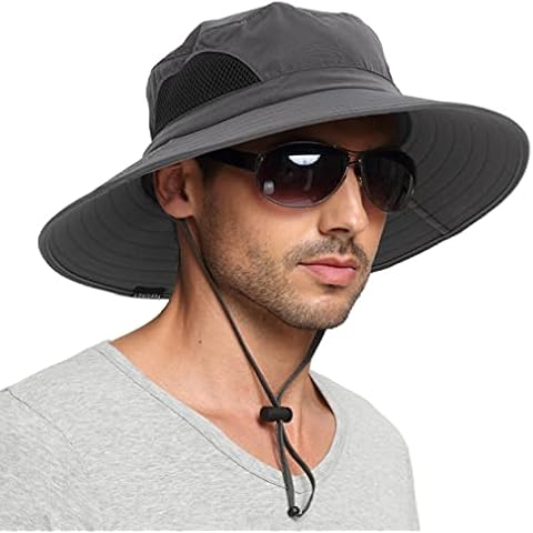EINSKEY Men's Waterproof Sun Hat, Outdoor Sun Protection Bucket Safari Cap For Safari Fishing Hunting Dark Gray One Size Cover