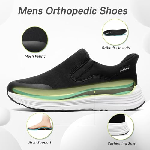 OrthoComfoot Men's Orthopedic Slip On Loafers: Comfortable Casual Arch Support Plantar Fasciitis Walking Shoes, Standing Work Orthotic Thick Sole Shoes for Foot and Heel Pain Relief3