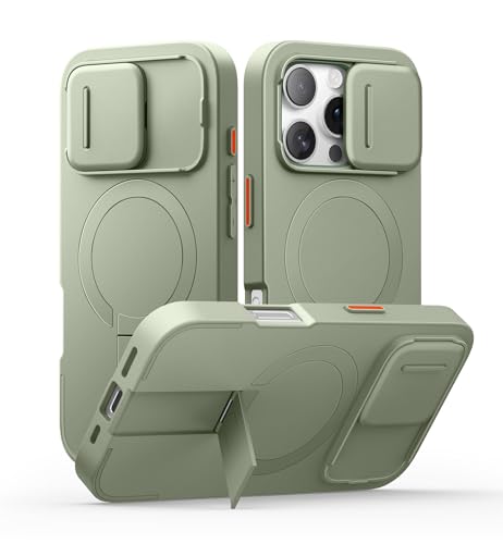 SURITCH ���C�P�[�XiPhone 16 pro�ƌ݊��� �ƃJ�����ی�J�o�[�ƒ����\�ȃX�^���h ���h�~�ϏՌ��ی�J�o�[iPhone 16 pro�p (�O���[��)