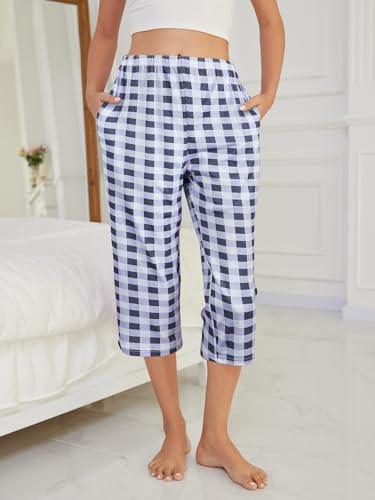 VENTELAN 3 Pack Womens Ultra-Soft Capri Pajama Pants Adjustable Waistband Sleepwear Bottoms (Available in Plus Size) S-XXXL4