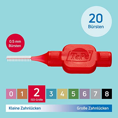 TePe Interdentalbürste, Original, Rot, 0,5 mm/ISO 2, 20 Stk., Plaque-Entfernung, effiziente Reinigung der Zahnzwischenräume, für kleine Lücken