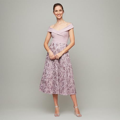 Image of Alex Evenings Women's Tea Length Dress with Rosette Detail (Petite and Regular)