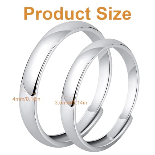 Pareja de Anillos de Compromiso Ajustables, Alianzas lisas para Enamorados, Regalo romántico ideal para mujer, Compromiso, Navidad, Aniversario - imagen 2