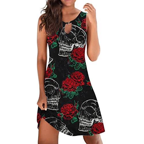 Genérico Vestido Mujer Fiesta - Vestidos De Verano para Mujer Playa Camiseta Floral Vestido De Verano Bolsillos Casuales Vestido De Bohemio