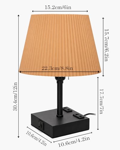 Image of Homesake Touch Table Lamp with USB A + Type C Charging Ports Dual AC Outlets, Touch Control, Medium Size, Bulb Included Night Stand, Bedside Desk Light Bedroom Living Room Office, (Khadi Frill)