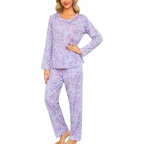 ENJOYNIGHT Womens Pajama Set Cotton Long Sleeve Pjs Two Piece Sleepwear with Pockets (X-Large, PU) Purple Cover