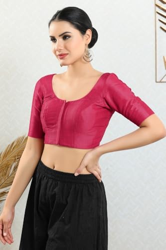 Image of Vamas Women's Silk Padded Self Design Half Sleeve Readymade Saree Blouse (X-766.N)