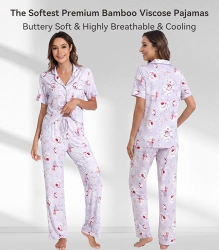 Image of WiWi Viscose from Bamboo Women's Pajamas Set Super Soft Button Down Top and Pants Sleepwear Cooling Pjs S-3X
