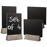 Set of 4 Tabletop Double Sided Chalkboard Display Sign, Placeholder with Rustic Gray Wood Stand