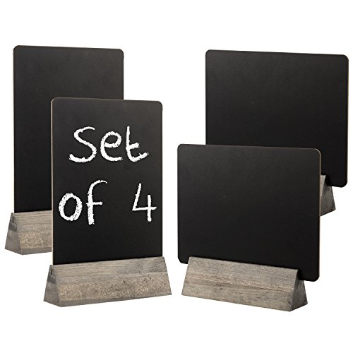 Mygift 8-Inch Small Decorative Chalkboard Sign For Table With Rustic Gray Wood Base Stand, Set Of 4 #TOP18