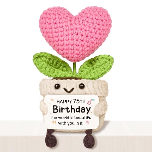 Glydein 75th Birthday Gifts for Women – Handmade Crochet Heart Flower, 75th Birthday Decorations,...