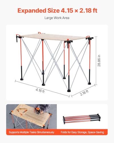 Image of VEVOR Portable Folding Workstand, 4.15 x 2.18 ft Collapsible Workbench, 2500 lbs Weight Capacity, No Assembly Foldable Work Stand with Storage Bag, Table Top NOT Included, for Garage Workshop Outdoor