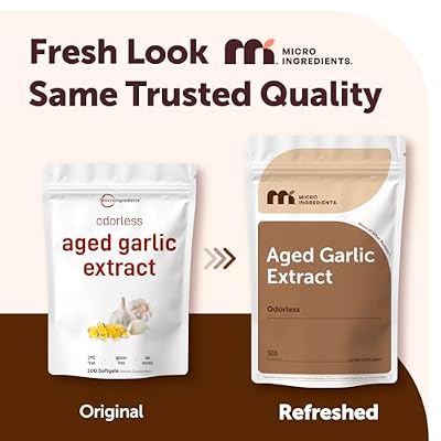 Micro Ingredients Odorless Garlic, 300 Softgels | 2 Years Aged Garlic Extract | Grown Allium Sativum Bulb | Natural Herbal Supplements | Non-GMO, Gluten Free