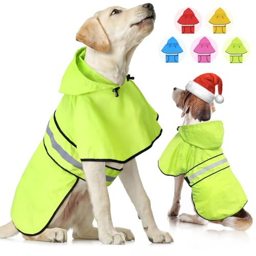 Weesiber Hunderegenmantel, Reflektierender Hund Regenmantel mit Leinenloch, wasserdichte Regenjacke Hunde Verstellbarer Hundeponcho Mit Kapuze (S, Grün)