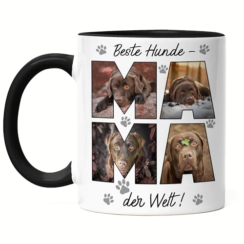 Kiddle-Design Hundemama Tasse mit Foto und Namen personalisiert - Hundetasse Fototasse für Hundebesitzer Hundeliebhaber - Mama Geschenk Muttertag & Geburtstag Frauchen - Tasse Schwarz