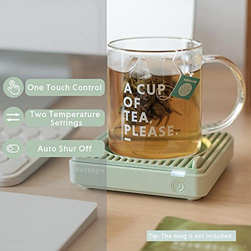 BUYDEEM OA20013 Extra Wide Mug Warmer, One-Touch Beverage Cup Warmer with 2 Temperature Settings and Auto Shut-off, Perfect for Office Desk Use, Cozy Greenish