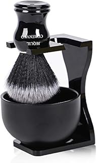 Je&Co Men's Shaving Brush Set, 3 in 1 Synthetic Shaving Brush with Acrylic Stand and Steel Bowl