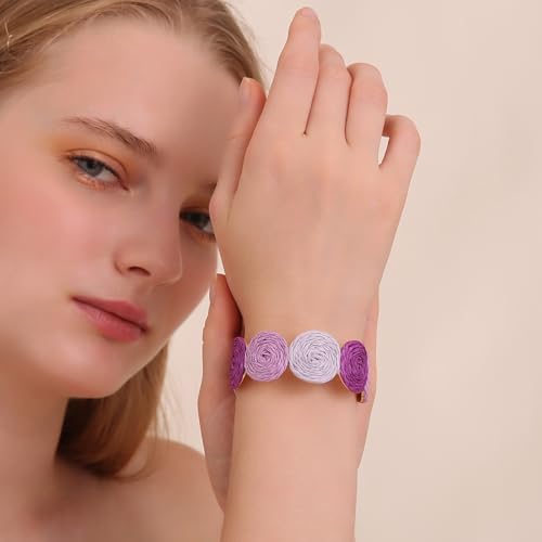 Raffia Multiple Circles Cuff Bracelet for Women, Handmade Colorful Round Bangle Geometric Adjustable Statement Bracelet3