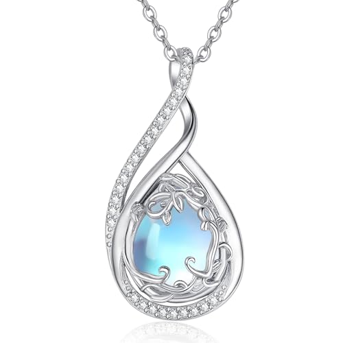 Moonstone Necklace for Women 925 Sterling Silver Filigree Moonstone Teardrop Pendant Anniversary Birthday Jewelry Gift