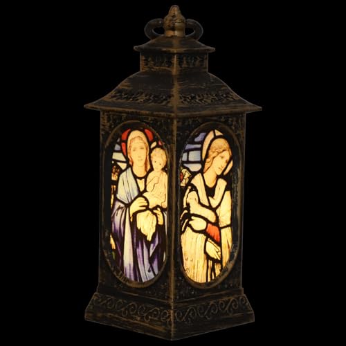 Gadpiparty Farol LED Decorativo de Escritorio y Colgante Estilo Iglesia en Color Cobre Antiguo Lámpara de Noche Retro Luz Simulada de Llama para Decoración Navideña y Ambiente Festivo