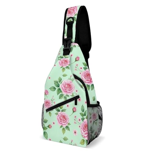 Sacoche bandoulière pour escalade et randonnée avec motif fleurs roses