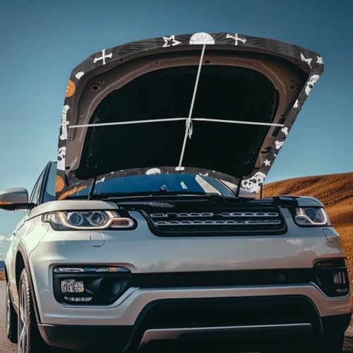 Image of Car Hood Cover Skull Print Car Hood Protector Waterproof Universal Automotive Exterior Accessories Halloween Decorations for Compact Vehicles Sedans Trucks SUVs Pickup (59x39 Inch)