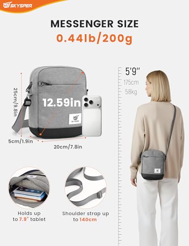 SKYSPER URBANX3 Umhängetasche Klein Herren Anti Diebstahl RFID Schultertasche Damen Mini Crossbody Bag (Grau)