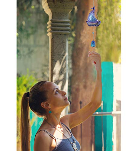 Cota Global Purple Sailboat Hanging Sea Glass Wind Chime 17.72 Inch, Nautical Glass Boat Windchime Outdoor Decor For A Harmonic Porch, Patio & Garden, Unique Beach Art Indoor Wind Chime Window Mobile #TOP6