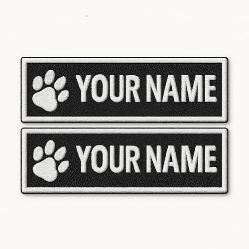 Two Embroidered Customisable Name Made for Label Vests/Harnesses Hook Fastening Patch, Dog Label, Name, Identification, 2X Durable and Wear-Resistant Embroidered Patches (Custom Colour, Small)