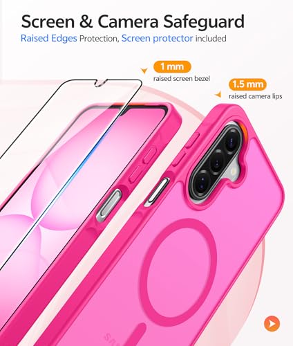 Image of FNTCASE for Galaxy A17 /A16 5G Phone Case: for Samsung A17 Cases [Compatible with Magsafe] [Screen Protector] Matte Translucent Military Grade Protection for Samsung A 17 & A 16 4G Cover - Hot Pink