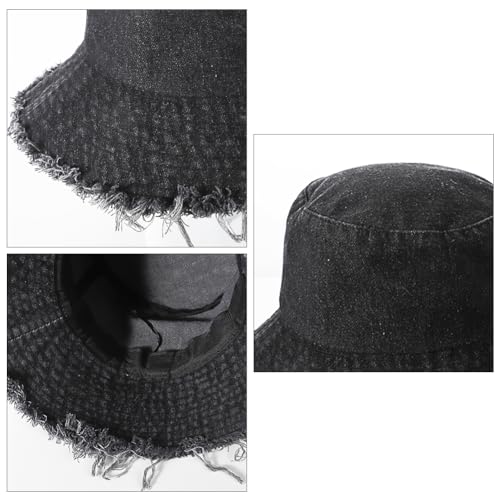 Women Denim Bucket Girl Vintage Tassel Fisherman Hat Wide Brim Sun Hat Korean Fashion Summer Bucket for Beach Travel Outdoor 7