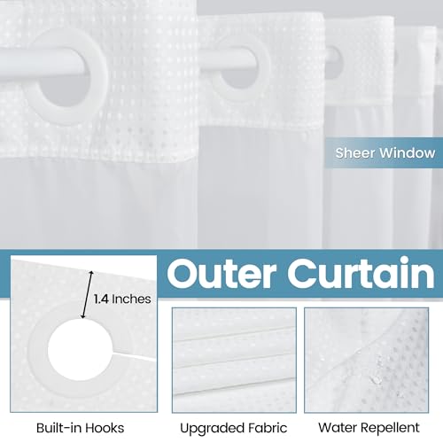Eutxl White No Hook Shower Curtain With Snap In Liner,230Gsm Waffle Weave Shower Curtains For Bathroom,71W X 74H thumb #4
