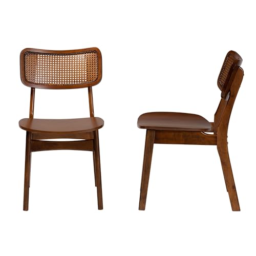 Baxton Studio Tafari Mid-Century Modern Walnut Brown Finished Wood and Rattan 2-Piece Dining Chair Set by Baxton Studio - Image 3