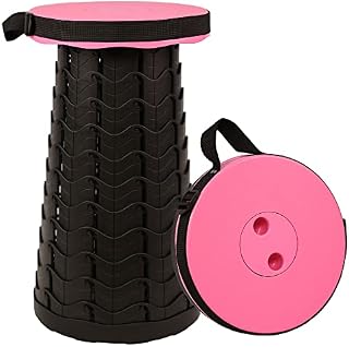 MKBK Telescopic Stool-Adjustable Camping Stool Fishing Stool Outdoor Stool for Camping,Fishing,Hiking,Light and Sturdy (Pink)