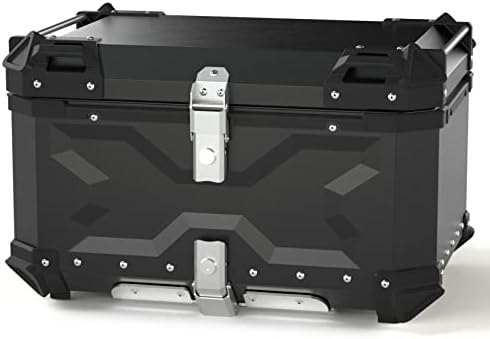 LASIEYO 65L Motorcycle Top Case, Aluminum Motorcycle Trunk Tour Tail Box with Security Lock for Store 2 Helmet Large Luggage, Waterproof Motorcycle Top Box, Universal Motorcycle Accessories (Black)