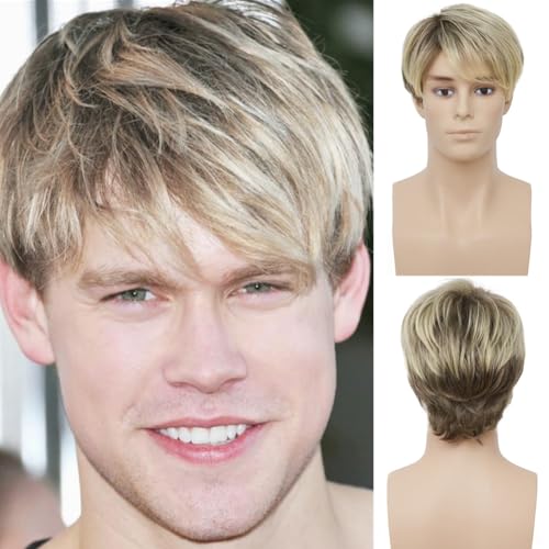 Dai Cloud Men Blonde Wigs Short Layered Male Wig Synthetic Replacement Costume Halloween Natural Hair Wigs