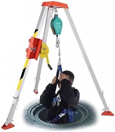 Kit de trípode de rescate de emergencia, trípode de protección contra caídas, trípode portátil de aluminio (2 piezas de cabrestante de 1800 libras) - Equipo de salvamento para seguridad y rescate