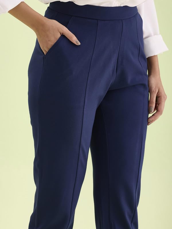 Image of GO COLORS Viscose Stretch Blend Ponte Pants Full Length for Women| Breathable, Mid Rise
