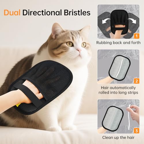 Image of Static Pet Hair Remover Gloves, Reusable Electrostatic Pet Cat Dog Hair Removal Grooming Gloves Brush Tool for Couch, Furniture, Carpet, Car Seat (1 Pack Finger Style)