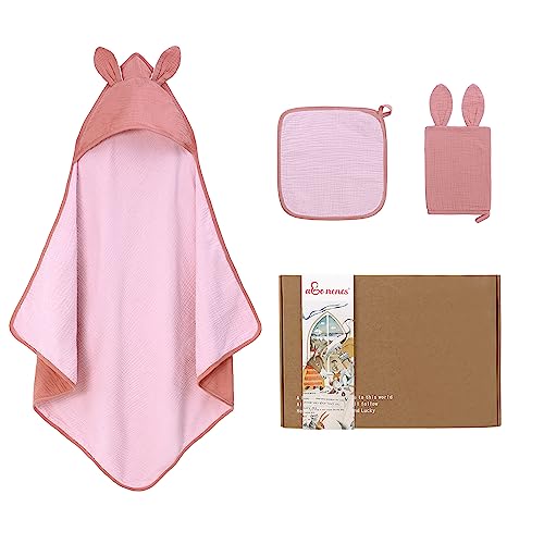 Ensemble de serviettes à capuche pour bébé 100 % coton super doux et absorbant, grande taille 85 x 85 cm, ensemble de 3 pièces pour fête prénatale,...