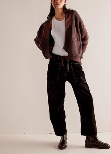 Image of Womens Cropped Cardigan Sweaters Y2k Open Front Cardigans Long Sleeve Oversized Fall Sweater Trendy
