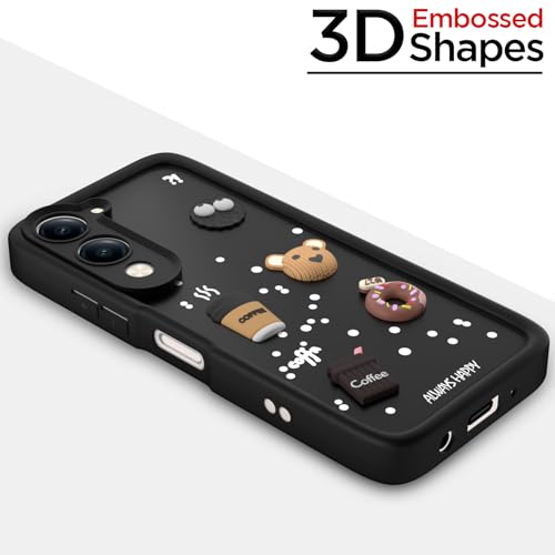 Image of Pikkme Back Cover for iQoo Z10 lite 5G / Vivo T4 lite 5G / Y19 5G / Y19e / Y04 4G / Y29s 5G | 3D Bear Silicone Cute & Fun Coffee Cartoon | Full Body Protection Bumper Case (Black)