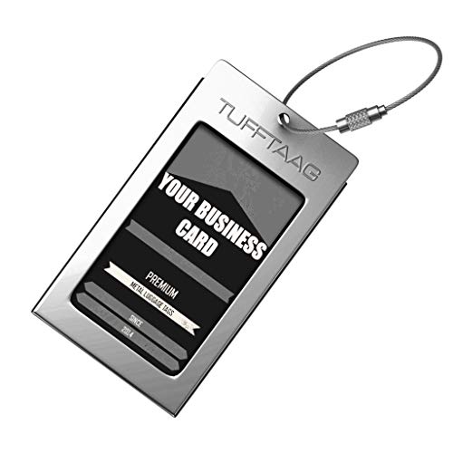 Luggage Tag Business Card Holder TUFFTAAG Single Travel ID Bag Tag - Silver