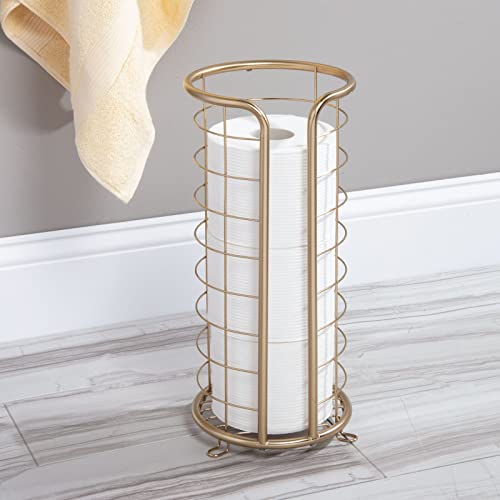 Mdesign Metal Toilet Paper Holder Stand - Storage Reserve For 3 Rolls Of Toilet Tissue - Freestanding Toilet Paper Holder - Stylish Bathroom Floor Toilet Paper Stand - Omni Collection - Soft Brass #TOP2