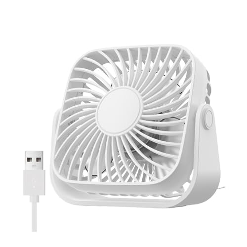 Ventilador portátil mi-ni USB de 4 pulgadas for acampar, ventilador Personal de mesa de escritorio silencioso de 3 velocidades, ventiladores de pie con ajuste de 360 ​​° for habitación y hogar(White)