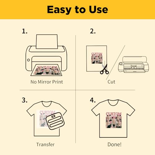 Image of TransOurDream Heat Transfer Paper for Dark Fabric (30 Sheets, 8.5x11),Printable Heat Transfer Vinyl for T-Shirts Iron on Transfers for Inkjet Printer