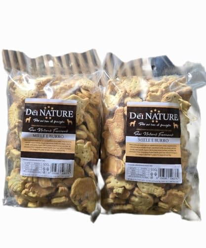 DEI NATURE Galletas para perros con miel y mantequilla, 2 paquetes de 500 g, grado humano, superalimento, aperitivos para perros, premio para perros