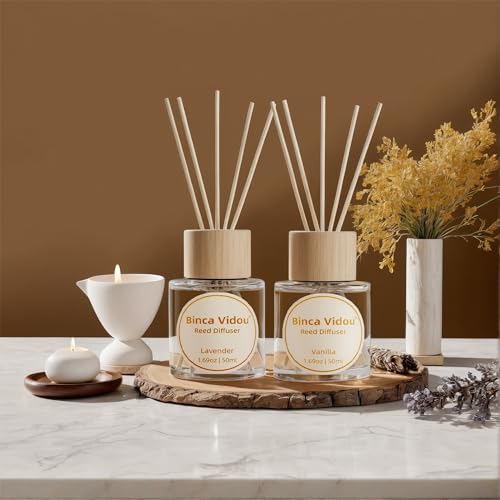 Binca Vidou REED DIFFUSER Set, Binca Vidou Lavender & Vanilla Natural Scent Oil Diffusers With Sticks For Home Office Bathroom Aromatherapy Decor 1.69Oz X 2 thumb #6